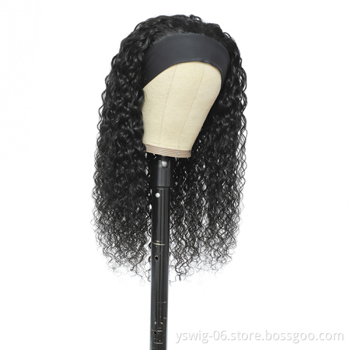 YS 100% Virgin Brazilian Water Wave Human Hair Headband Wigs, Wholesale Natural Human Hair Wigs for Black Women, None Lace Wigs
